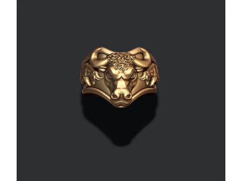 Modelo de impress&atilde;o 3D do anel em baixo-relevo da cabe&ccedil;a de touro Modelo de Impressão 3D