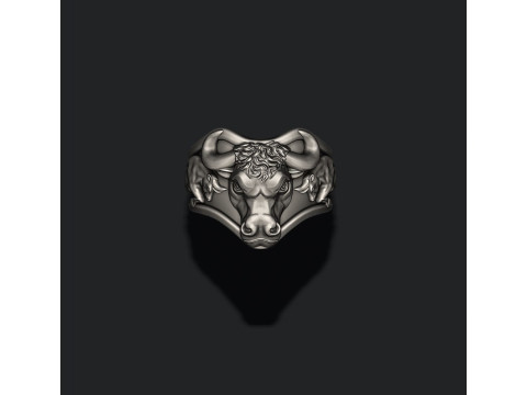 Bull head basrelief ring 3D print model Modelo de impresión 3D