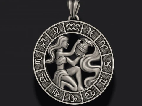 Pingente Zodiac acuario lite modelo de impress&atilde;o 3D Modelo de Impressão 3D