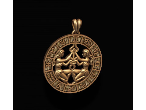 Zodiac Gemini The Twins lite pendant 3D print model 3D Принт Модель