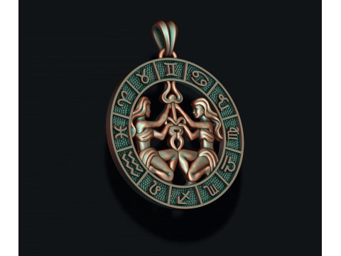 Zodiac Gemini The Twins lite pendant 3D print model 3D Принт Модель