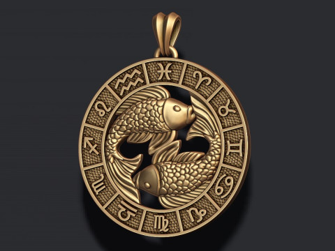 Zodiac pisces fish lite pendant 3D print model 3D-printmodel