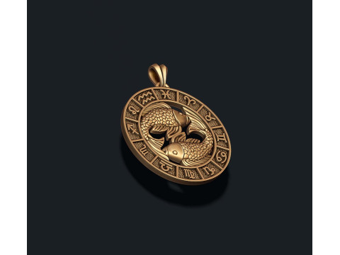 Zodiac pisces fish lite pendant 3D print model 3D-printmodel