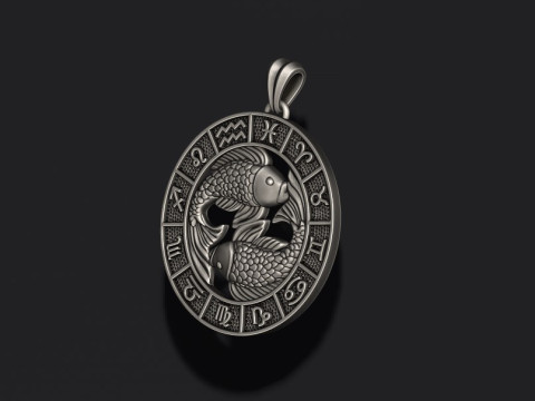 Zodiac pisces fish lite pendant 3D print model 3D-printmodel