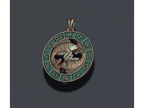 Zodiac pisces fish lite pendant 3D print model 3D-printmodel