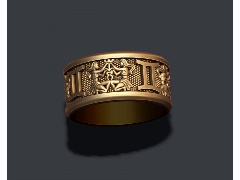Zodiac Gemini The Twins lite ring 3D print model 3D Druckmodell