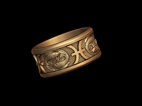 Zodiac pisces fish ring lite 3D print model 3D Print Model