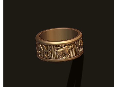 Zodiac Taurus Bull lite ring 3D print model Model Cetak 3D