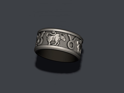 Zodiac Taurus Bull lite ring 3D print model Model Cetak 3D