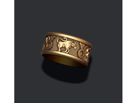 Zodiac Taurus Bull lite ring 3D print model Model Cetak 3D