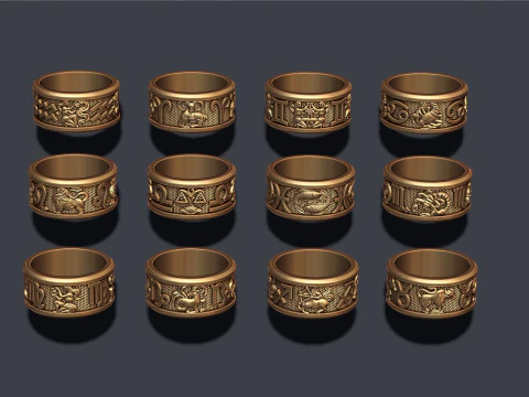 Jewellery horoscope signes lite rings pack set 3D print model 3D Print Model