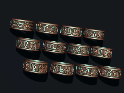 Jewellery horoscope signes lite rings pack set 3D print model 3D Print Model