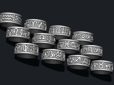 Jewellery horoscope signes lite rings pack set 3D print model 3D Print Model