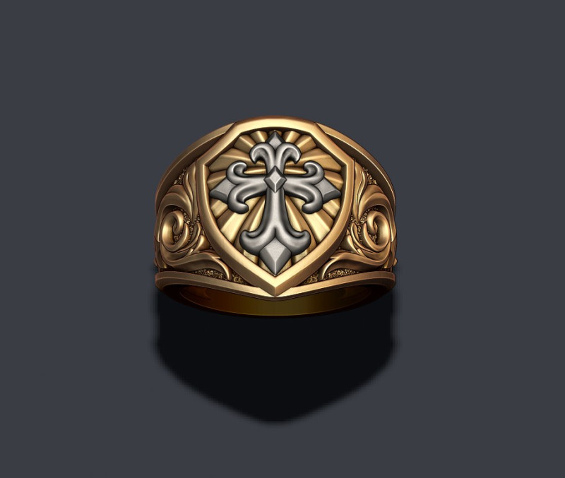 Signet ring with cross 3D print model 3D Принт Модель .c4d .max .obj .3ds .fbx .stl .blend 