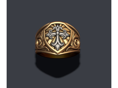 Signet ring with cross 3D print model 3D Print Model