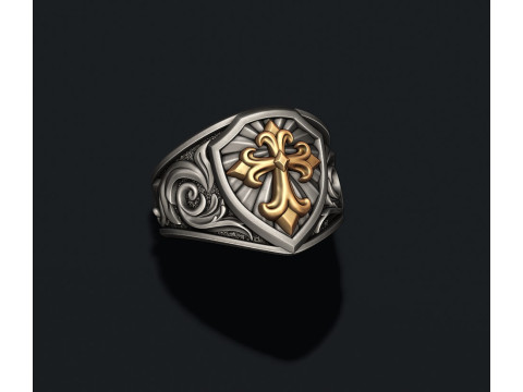 Signet ring with cross 3D print model 3D Принт Модель