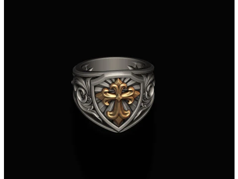 Signet ring with cross 3D print model 3D Print Model