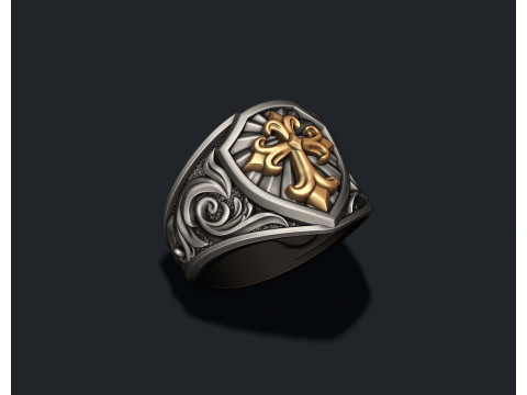 Signet ring with cross 3D print model 3D Принт Модель