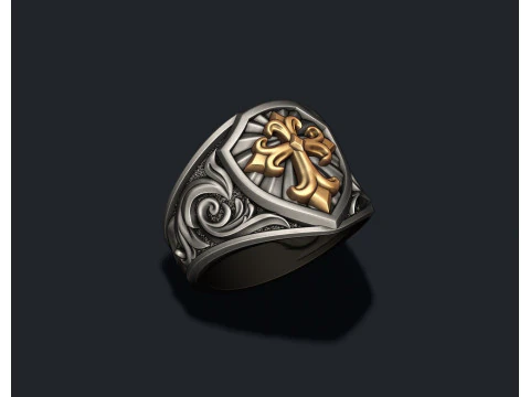 Signet ring with cross 3D print model 3D Print Model