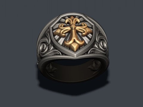 Signet ring with cross 3D print model 3D Принт Модель