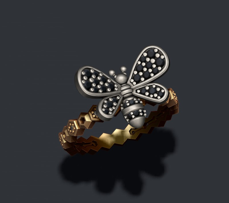Bee ring with gems 3D print model Model do druku 3D .c4d .max .obj .3ds .fbx .stl .blend 