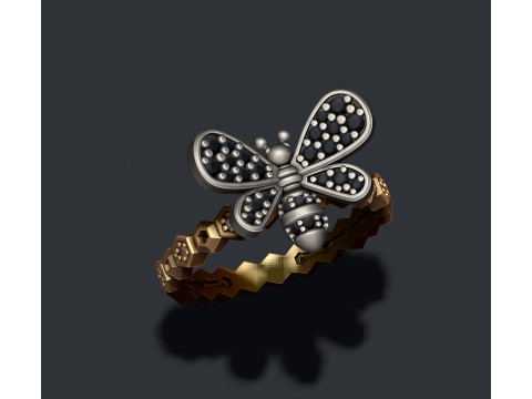 Bee ring with gems 3D print model 3D Принт Модель
