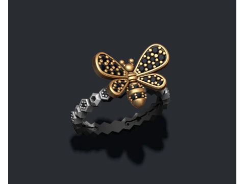 Bee ring with gems 3D print model 3D Print Model