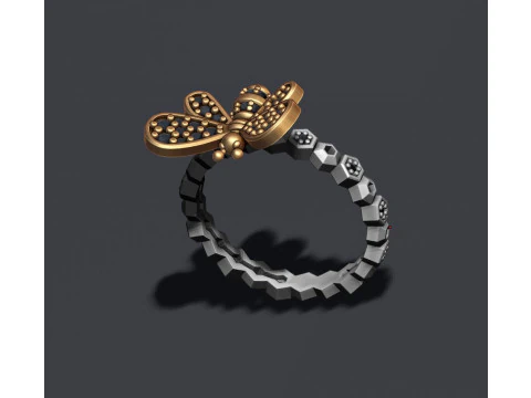 Bee ring with gems 3D print model 3D Print Model