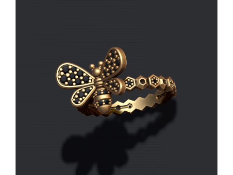 Bee ring with gems 3D print model Model do druku 3D