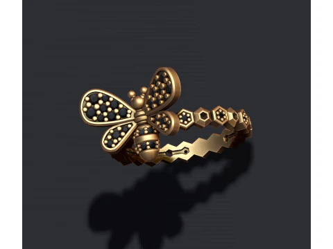 Bee ring with gems 3D print model 3D Print Model