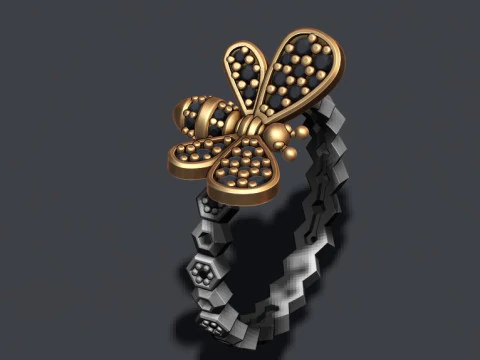 Bee ring with gems 3D print model 3D Print Model