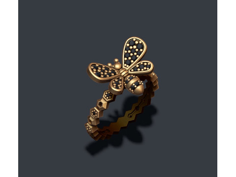 Bee ring with gems 3D print model Model do druku 3D