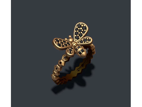 Bee ring with gems 3D print model 3D Print Model