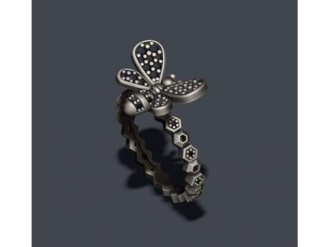 Bee ring with gems 3D print model Model do druku 3D