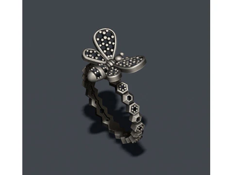 Bee ring with gems 3D print model 3D Print Model
