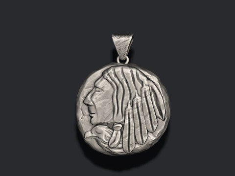 Native indian american coin pendant 3D print model Modelo de Impressão 3D