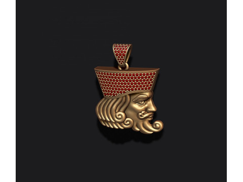 King head playing card pendant 3D print model Modello di stampa 3D