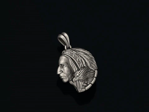 Native indian american with eagle pendant 3D print model 3D Print Model