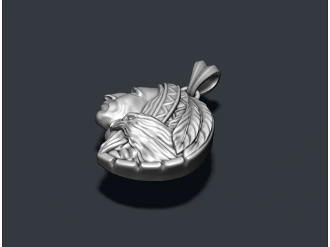 Native indian american with eagle pendant 3D print model 3D Print Model