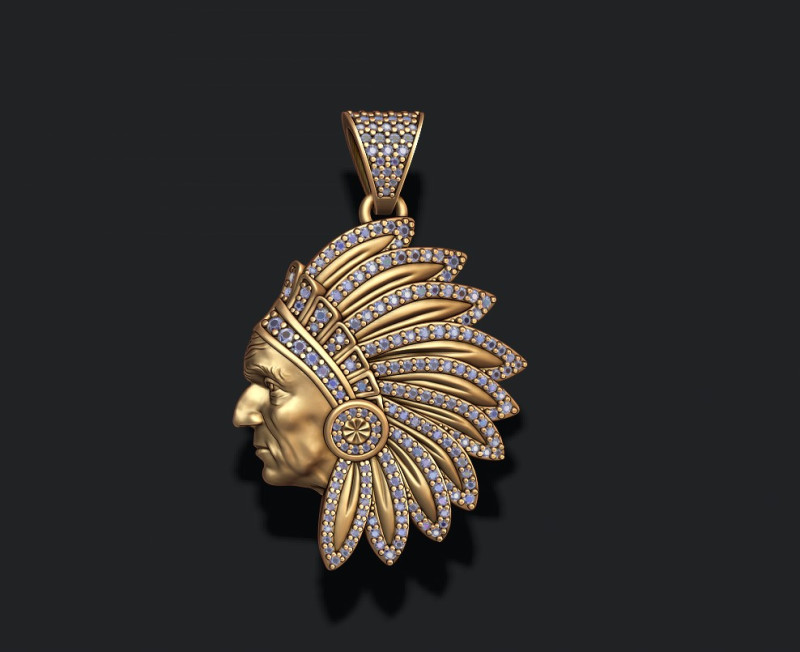 Native American Indian man pendant with gems 3D print model Modèles 3D en vedette .c4d .max .obj .3ds .fbx .stl .blend 