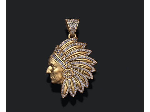 보석이 달린 아메리카 원주민 인디언 남자 펜던트 3D 프린트 모델 3D 프린트 모델