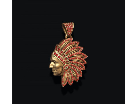 Native American Indian man pendant with gems 3D print model Modèles 3D en vedette