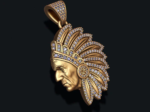 Native American Indian man pendant with gems 3D print model 3D Print Model