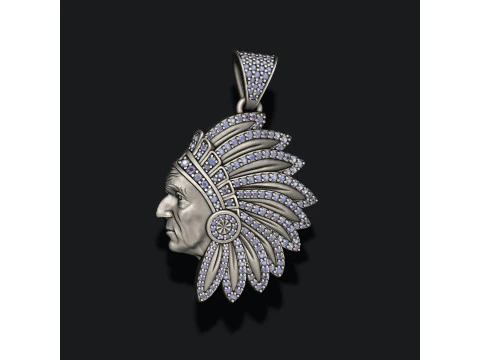 Native American Indian man pendant with gems 3D print model 3D Print Model