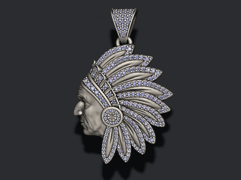 Native American Indian man pendant with gems 3D print model Modèles 3D en vedette