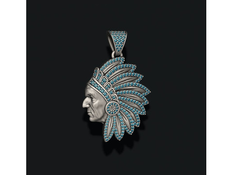 Native American Indian man pendant with gems 3D print model Modèles 3D en vedette