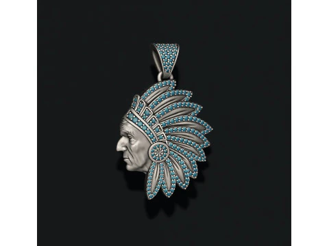 Native American Indian man pendant with gems 3D print model 3D Print Model