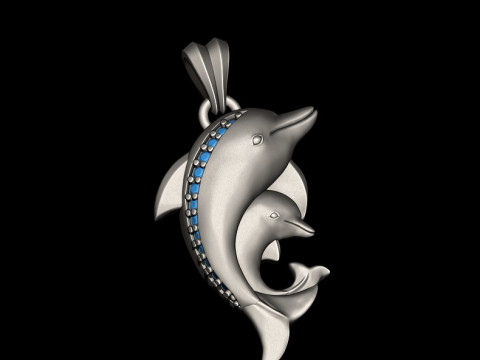 Dolphins pendant with gems 3D print model 3D Print Model