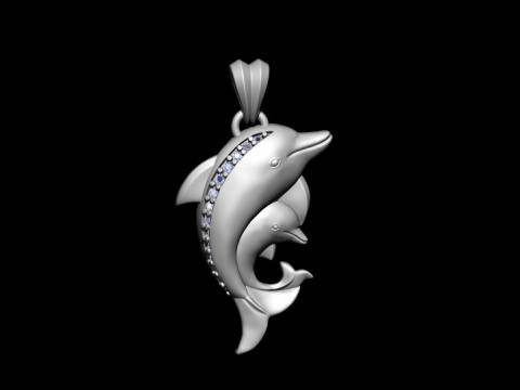 Dolphins pendant with gems 3D print model 3D Принт Модель