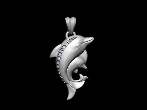 Dolphins pendant with gems 3D print model 3D Print Model
